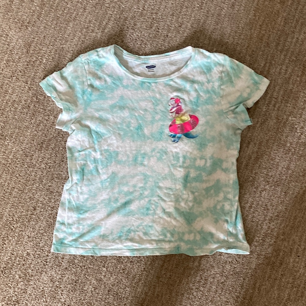 Old Navy Aqua Tie-dye Tee Dinosaur Pool Graphic Girls